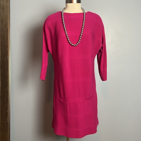 Renuar Dolman Sleeve Sweater Knit Dress hot pink with pockets!! - Picture 7 of 7